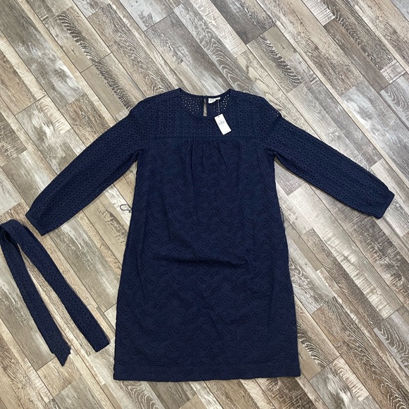 Gap Eyelet long Sleeve Knee Length Shift Dress Size S Navy Blue - Picture 1 of 6